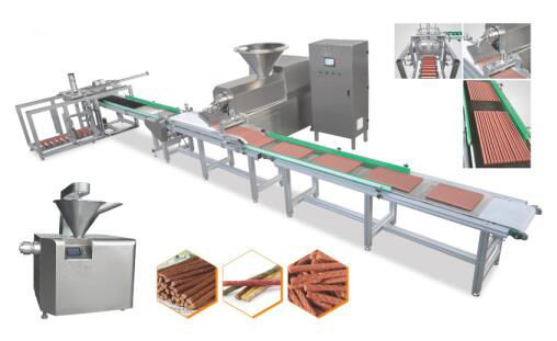 Masticando la máquina fría del extrusor de los bocados del perro para hacer tiras de la carne