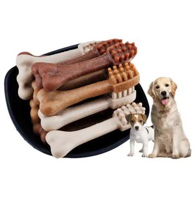 El perro dental que masticaba el hueso que hacía la máquina/moldeó los bocados del animal doméstico que hacían la máquina