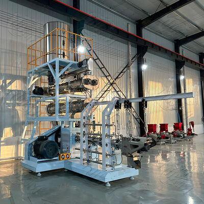 The CE-certified, fully stainless steel Extruded Aquatic Feed Pellet Production Line is sold to process raw materials into nutrient-rich pelleted feed for aquaculture and livestock farming.