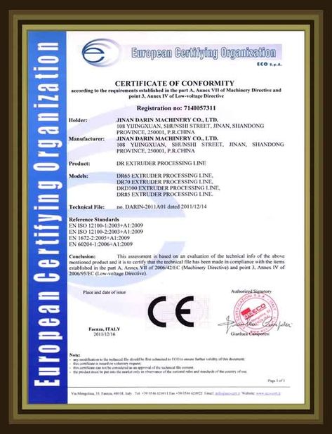 China Jinan Darin Machinery Co., Ltd. certificaciones