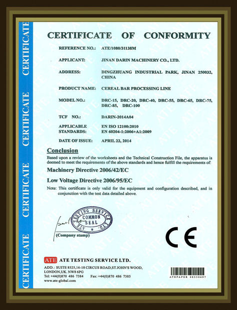 China Jinan Darin Machinery Co., Ltd. certificaciones